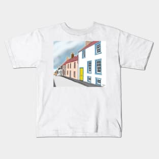 Elie: School Wynd. Line Drawing of Street in Fife, Scotland. Kids T-Shirt